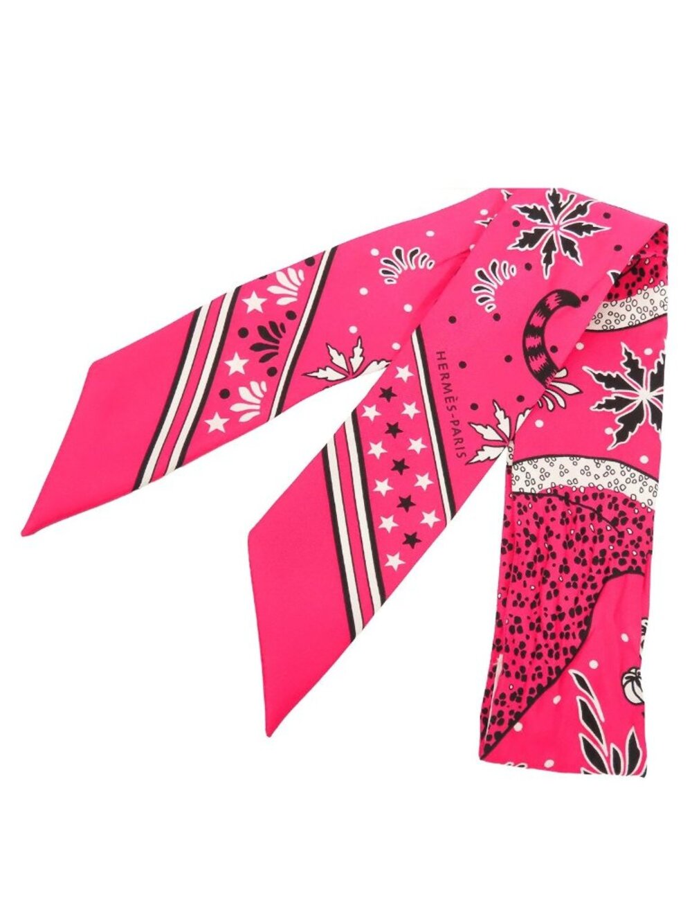 Hermes Twilly Pink Silk Leopard Bandana Scarf